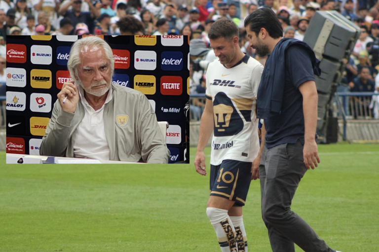 LA CÚPULA DEPORTIVA SE DESMORONA. Mientras el Dr. Mejía Barón cierra su etapa como directivo , la imagen de Eduardo Saracho junto a Aaron Ramsey queda como el símbolo de las apuestas fallidas que precipitaron la reestructura en Pumas rumbo al 2026. (Fotos: Rodrigo Fernández)
